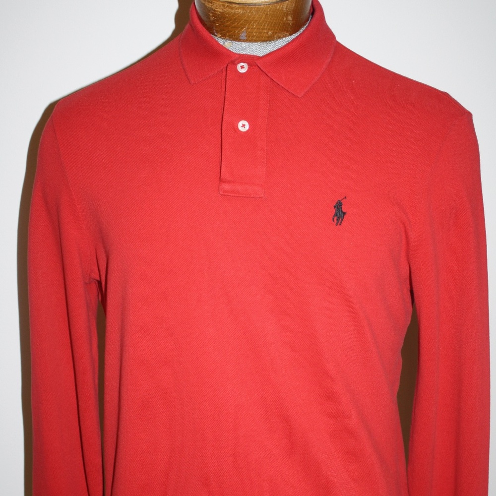 POLO RALPH LAUREN PIQUE/MESH LONG SLEEVE CLASSIC FIT POLO SHIRT SMALL